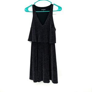 Express size XS black sleeveless mini dress sparkly layered v‎ neck lined